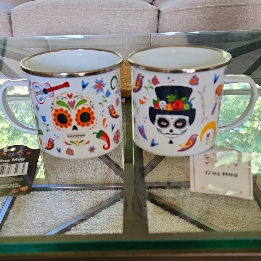 NWT Set Of 2 Day Of The Dead Metal Enamel Mugs